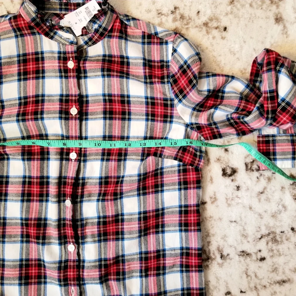 New! J Crew sz. Small S Stewart Tartan Plaid Flannel Ruffle trim NWT